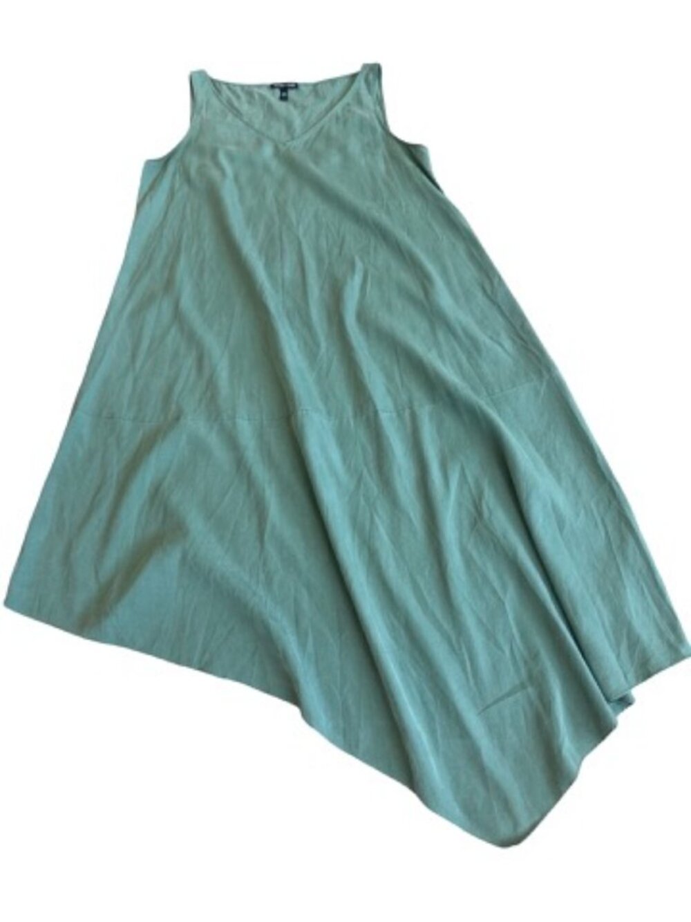 Eileen Fisher Sage Green Vneck Sleeveless Asymmetrical Hem Dress Small Women's